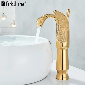 Златен смесител за мивка под формата на птици за баня с една дръжка, широко разпространена батерия за мивка в банята, кран, за смесителни батерии за вани на бортике