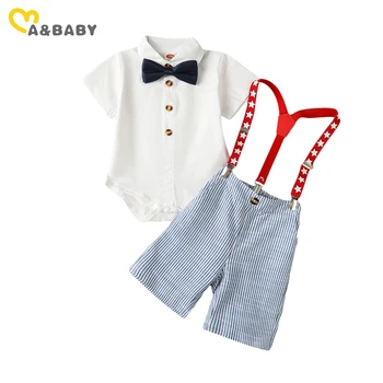 Комплекти дрехи за новородени момчета ma & baby 3-24 м, Ден на независимостта, комплекти, дрехи за деца, риза, плъзгачи, шорти на подтяжках в звездната ивица, официален костюм