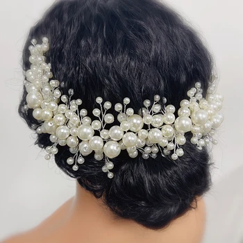 Сватбена мода превръзка на главата с перли ръчна изработка на луксозни сватбени аксесоари за коса, главоболие, украса за шаферките, дамски шапки, диадеми