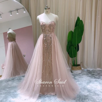 Розови вечерни рокли в Дубай, дълго луксозно рокля за сватбени партита 2022, чубрица бретельки-спагети, Горна пола с мъниста, выпускное рокля за бала