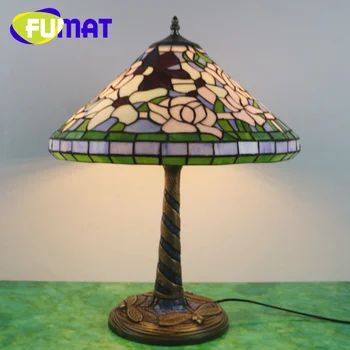 Модни реколта настолна лампа с оцветени със стъкло от FUMAT Тифани в стил арт деко стил водни кончета, офис лампа, лампа за четене в спалнята