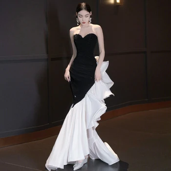 Елегантни вечерни рокли Русалка в арабски черна гънка, вечерни рокли за Бала 2023
