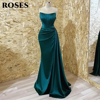 Тъмно Зелени вечерни рокли на Русалка с открити рамене и квадратна яка, плиссированное рокля за бала на булката, Арабски вечерни рокли на знаменитости Дубай