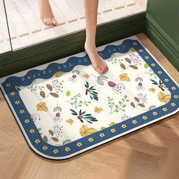 Рийз Фреш Скандинавски цвете диатомитовый килимче за банята, на Входната врата, подложка за къпане, Противоскользящий, быстросохнущий килим за баня, моющийся по поръчка