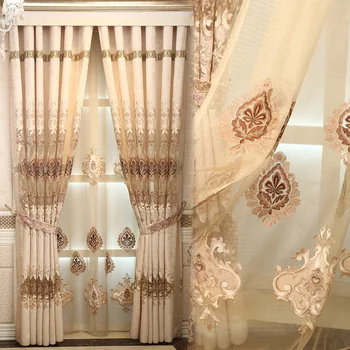 Луксозна европейската бродерия синелью най-високо качество, отворена завеса цвят шампанско, луксозна всекидневна, спалня, оборудвана и готова за поръчка на душ завеса