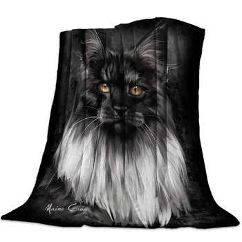 Черна котка, с мистериозния коса, фланелевое одеало за легло, диван, преносими меки одеала, плюшени покривки за спалня, разтегателен диван