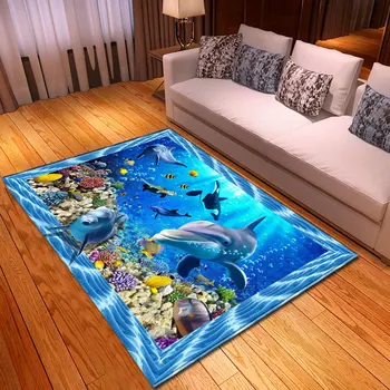 3D Морски свят килим за хол и спалня Детски подложки серия Dolphin килим коридор, трапезария подложка за пода по индивидуална заявка