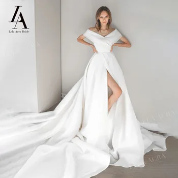 Сватбена рокля LelaAcra с открити Рамене 2022, Модерно Рокля с Цепка Трапецовидна Форма, Придворен Струята, Рокля на Принцеса Булка OB123, Големи Размери, Vestido de Noiva