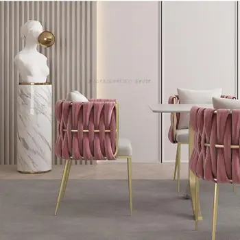 Лесен луксозен стол за хранене, студиен тоалетка, стол, табуретка за грим, розов стол за салон за красота, стол за почивка, стол за дизайн на ноктите