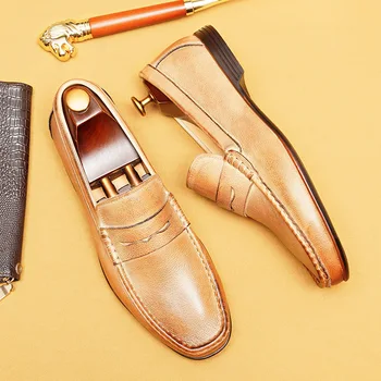 Луксозни мъжки лоферы Модела обувки от естествена кожа 2023 лятото Нов стил Дизайнерски ежедневни обувки от мека кожа Сватбени лоферы