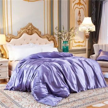 Обикновен комплект спално бельо с пододеяльником от коприна тутового цвят, калъфка за възглавница, луксозен сатен чаршаф, Размер King Queen, Double Twin