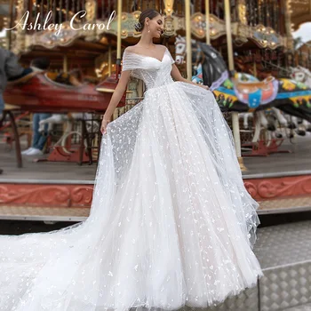Сватбена рокля трапецовидна форма Ашли Carol 2022, Иллюзионная точков вълна, завързана перли, копчета с открити рамене, плажна рокля на булката Vestido De Новия
