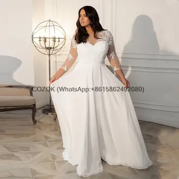 Шифоновые сватбени рокли големи размери за жените, просто сватбена рокля с дължина до пода и с ръкави 3/4, апликация в сгъвката, готическия хавлия