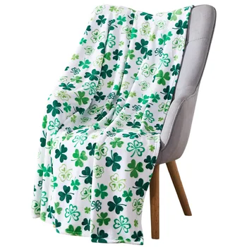 Зелено одеяло с детелина на Деня на Св. Патрик, супер меки и удобни плюшени фланелен наметала, леки топли одеяла за дивани, покривки