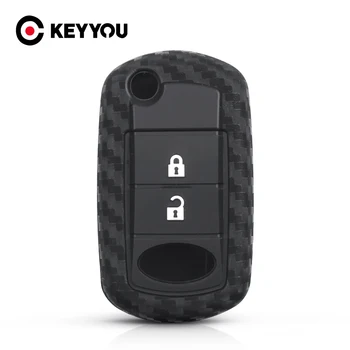 KEYYOU силиконов калъф за ключове с дистанционно управление от въглеродни влакна, ключодържател за Land Rover Range Rover Sport LR3 Discovery, капачка на 3 бутона