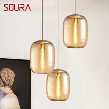 SOURA Модерни Златни Led Висящи Лампи Промишлен Творчески Стъклен Дизайн Окачен Лампа за Дома Трапезария Дневна Спалня Декор