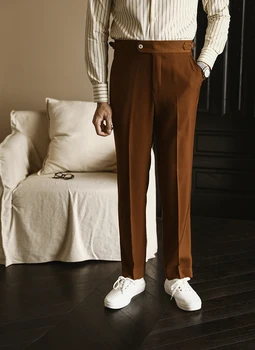 2023 Сезон: Пролет-Лято, Мъжки Модни Обикновен Модел Панталони, Мъжки Прав Костюм С Висока Талия, Мъжки Бизнес Официални Панталони P165