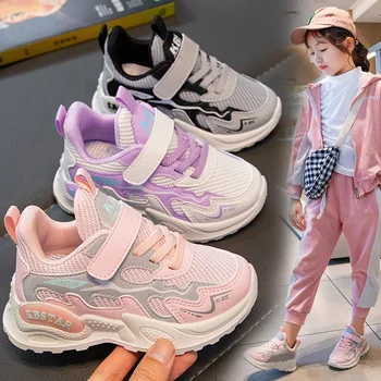 Спортни обувки за момичета 2023, лятна новост, мека дишаща подметка, пролетно-есенна окото нескользящая детски обувки, детски обувки
