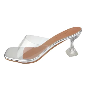2023 Летни Луксозни Дамски Сандали на Висок Ток от PVC с Кристали, Прозрачни Дамски Секси Прозрачни Сандали На Висок Ток Размера на Плюс Zapatos De Mujer