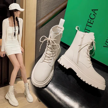 Бели Ботуши, Дамски Новите Модни Обувки От Естествена Кожа, Велур Botas Femininas Tendencia 2023, Ботильоны За Жени