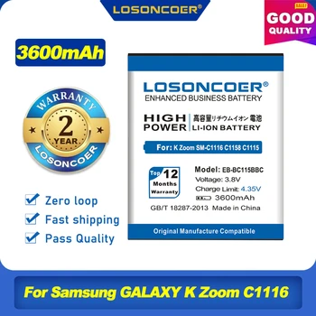 100% Оригинален LOSONCOER 3600 mah EB-BC115BBC EB-BC115BBE Батерия За Samsung GALAXY K Zoom SM-C1116 C1158 C1115