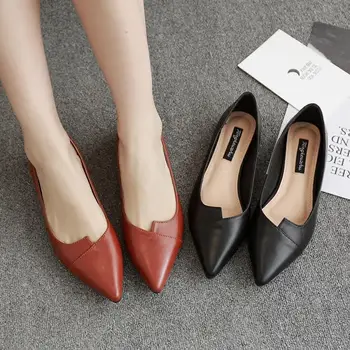 Нови дамски обувки на плоска подметка с Остри пръсти, Однотонная Ежедневни обувки на плосък ток, Zapatos De Mujer, Женски балет апартаменти подметка, Работни обувки