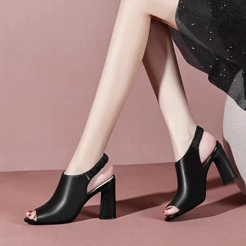 Модни сандали с рибено уста, дамски обувки, лятна новост 2023, пикантен дамски обувки на висок ток с отворен гръб, Zapatos De Mujer