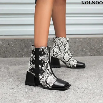 Kolnoo 2024, Ново прием на ръчно изработени дамски ботильоны заключения обувки, кожени вечерни модела обувки в стил мозайка, вечерна мода обувки