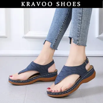 KRAVOO/новост лятото 2023, дамски сандали на ремешках, дамски ежедневни обувки на плоска подметка с отворени пръсти, римски сандали на танкетке и ремешках, пикантен дамски обувки