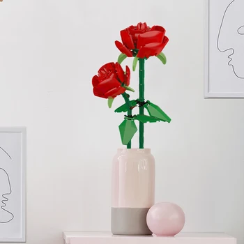 Букет от рози, декорация във формата на букет, 3D Модел, Направи си сам, мини-диамантени блокове, тухли, Играчка за творчество, Подарък за деца