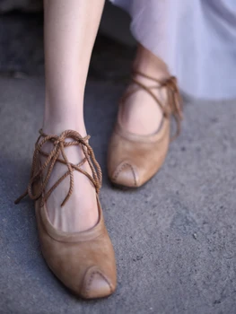 Artmu Оригинален дамски обувки от естествена кожа, дантела, балет апартаменти подметка, елегантни и луксозни дизайнерски пролетни дамски обувки за почивка