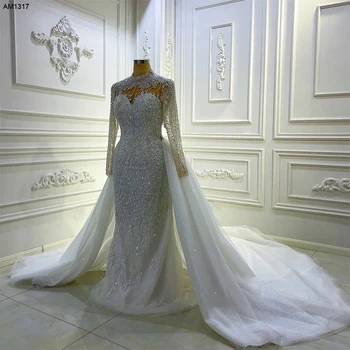 AM1317 Модно сватбена рокля с мъниста 2 в 1 в стил русалка