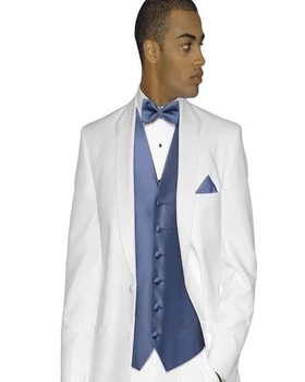 3шт яке, Панталони жилетка Сватбени костюми по поръчка Бели мъжки костюми Оборудвана Смокинг Сако панталон Облекло за младоженеца-Празнична облекло