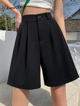 Yitimuceng, черни свободни шорти за жени 2023, Новите модни летни реколта ежедневни преки, къси панталони, дамски шик шорти с висока талия
