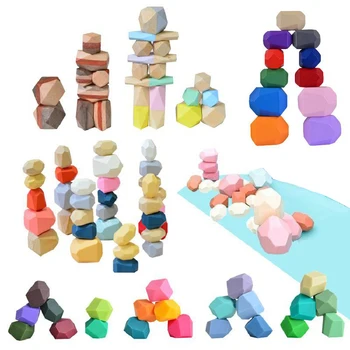 Познаването на цветовете Монтесори, Дървени силиконова скулптура от камък, развитие на детска играчка за деца в скандинавски стил Ins