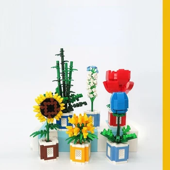 Направи си сам кухненски блок Цвете растение Модел кактус пъзел Игра, Играчки за деца, Момче Момиче Детски подарък Начало декор