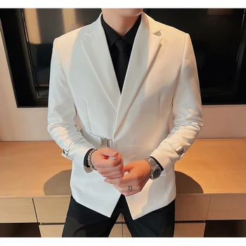 2023 Нов мъжки костюм с метални копчета, сако най-новия дизайн, модерен бял костюм, палто за бизнес сватби, партита за младоженеца, оборудвана блейзър