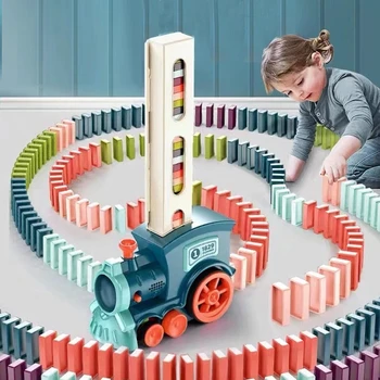 Детски електрически товарен вагон-домино със звук и светлина,, автоматично подреждане на кубчета, домино, игра 