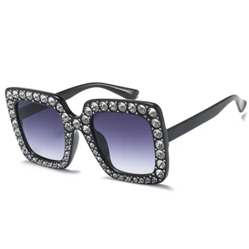 2023 Модни луксозни маркови дизайнерски слънчеви очила голям размер, женски квадратни слънчеви очила с кристали, Vintage слънчеви очила с диаманти, Crystal