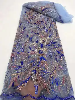 Луксозна поредица африкански мъниста Лейси плат 2023 най-Новият висококачествен френски тюл Лейси бродерия за една вечерна рокля пайети