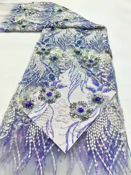 Африканска Лейси Плат с пайети 2023 Висококачествен завързана материал нигерийская френска лейси плат за шивашки сватбена рокля 5 ярда