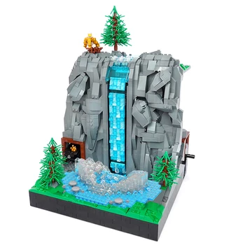 Водопад Алпите, Скалистите планини в скалите е пещерата на Мината Ръчно завод комплект сградите детска архитектура тухли модел играчки направи си сам подарък за деца