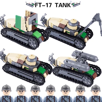 Втората световна война, Френският военен танк FT-17, строителни блокове, немска армия машина, фигурки на войници, пехотна пистолет, Модел на автомобила, Оръжия, тухлени играчки За момчета