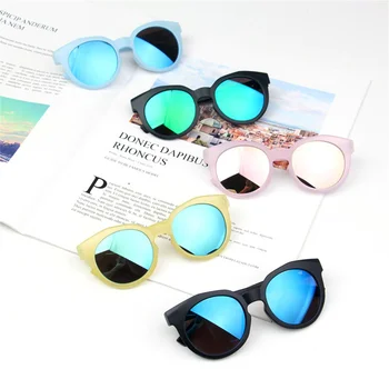 Детски слънчеви очила с цветни отразява огледалото за момчета и момичета, детски класически ретро сладки очила, кръгли очила с защита от Uv400