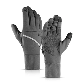 Нови зимни велосипедни ръкавици за мъже, топли ръкавици за бягане със сензорен екран, външни непромокаеми нескользящие нощни светлоотразителни мъжки ръкавици
