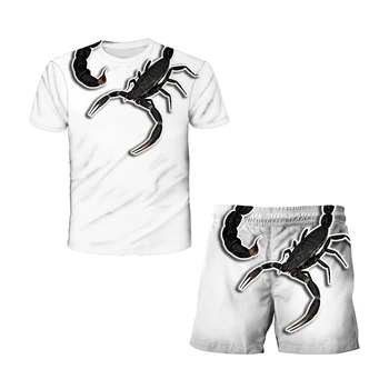 Красиви комплекти детско облекло с 3D-принтом под формата на Скорпион, костюм за Хелоуин, детски топ + къси панталони, костюми от 2 теми, тениска за момчета, шорти