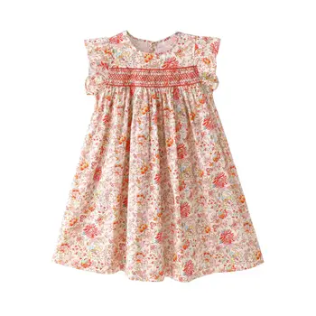 Френското рокля с флорални принтом за момичета, реколта памучни рокли за малки момичета, детски дрехи от 3 до 12 години с високо качество