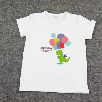 Детска тениска честит Рожден Ден, Тениска с писмото принтом За момчета И Момичета, Дъгата балон, Динозаври, Детски тениски, Летен Топ Тениска