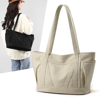 Холщовая чанта, художествена чанта с голям капацитет, чанта-тоут на едно рамо, ретро однотонная женствена чанта