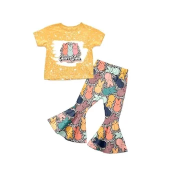 Великден дрехи на Едро Детски дрехи Комплекти дрехи за малките момичета Висококачествен топ с къс ръкав и широки штанами с принтом Разпъването на